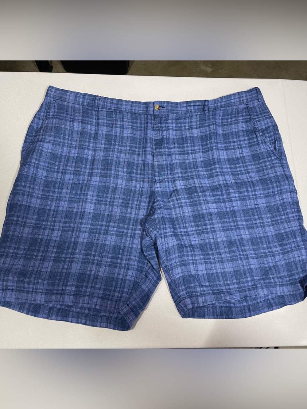 Peter Millar Men’s Blue Plaid 100% Linen Golf Shorts Size 48 Regular